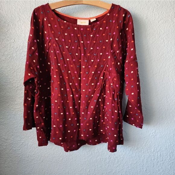 Maeve by anthropologie colorfull embroidery polka dots boho blouse Top - Picture 2 of 14